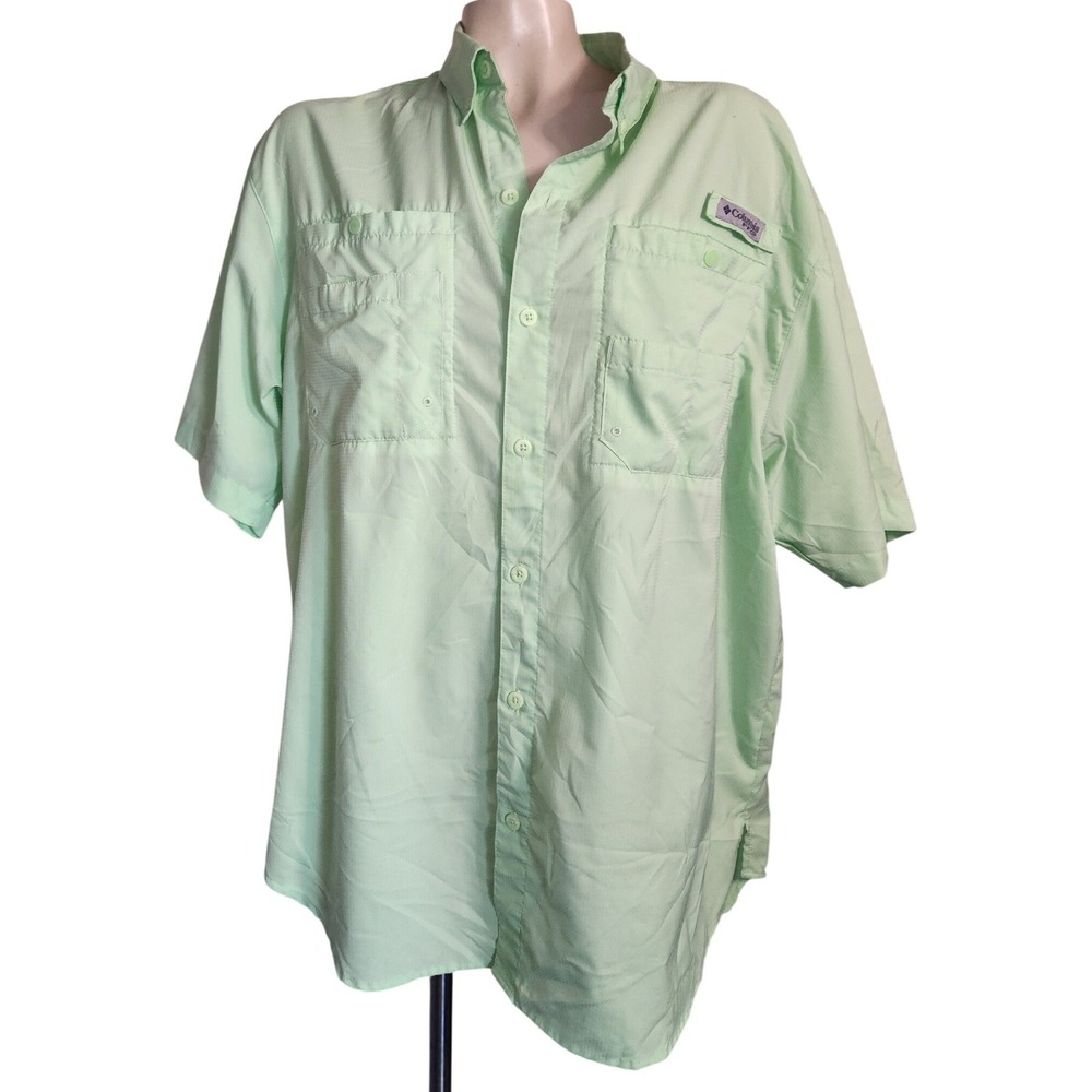 Columbia PFG Bahama II Short Sleeve Fishing Shirt Mint Green Mens Large FM7266